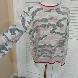 FATE large pink grey cream camouflage long-sleeved sweatshirt style sweater